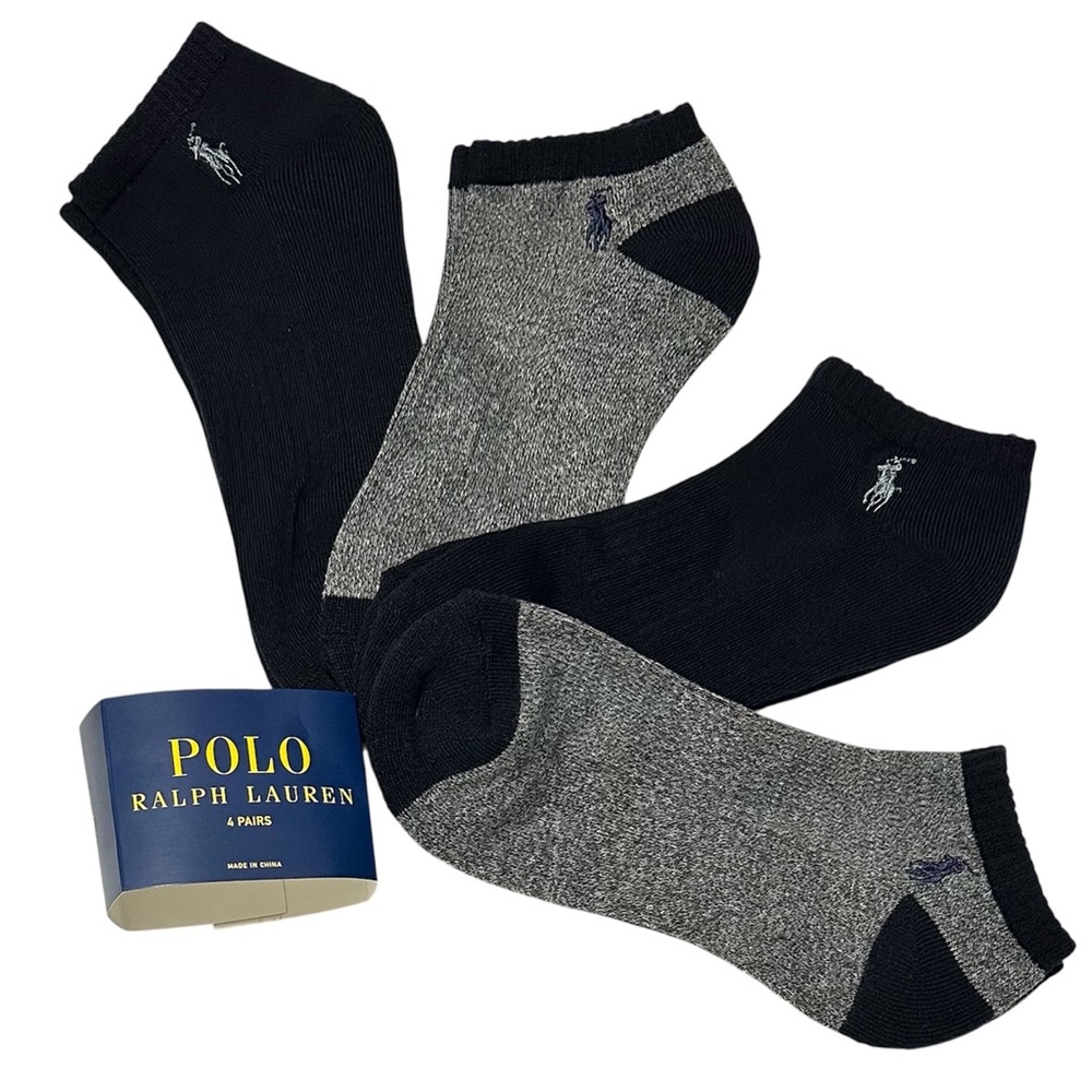 Polo Ralph Lauren Men's Athletic 4-Pair Low Cut Socks Dark Navy/Gray